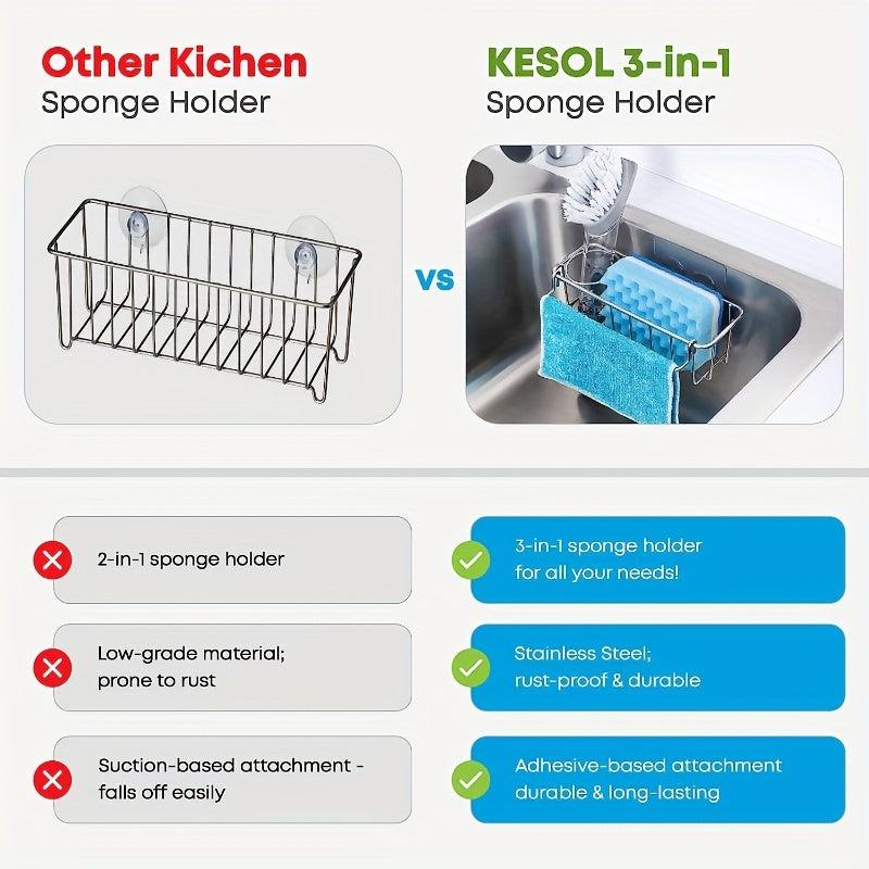 Waterproof 3 in 1 Sink Rack with Adhesive Holder