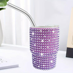 3oz Shining Stainless Steel Mug W/ Straw & Lid Studded Wine Glass Vacuum Cup