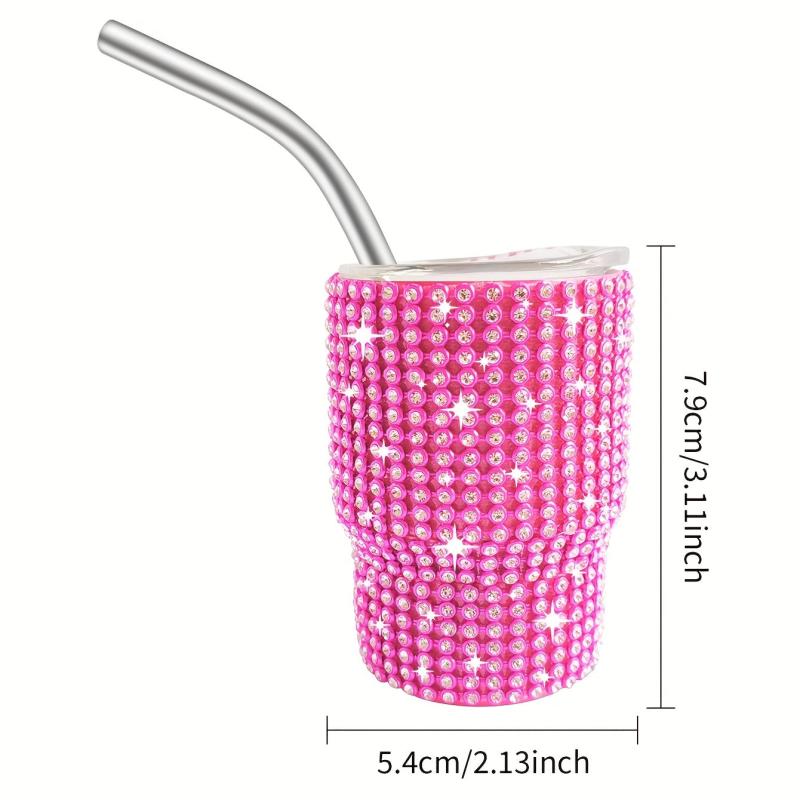 3oz Shining Stainless Steel Mug W/ Straw & Lid Studded Wine Glass Vacuum Cup