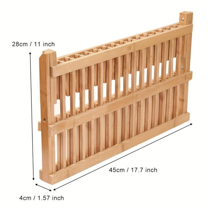 Bamboo 2 Tier Dish Rack Folding Collapsible Drainer Dish Drying Rack