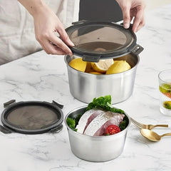 Stainless Steel Fresh Keeping Box Set, Leak Proof with Lid