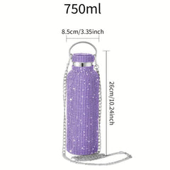 Studded Vacuum Flask Insulated Water Bottle Stainless Steel Rhinestone Decor