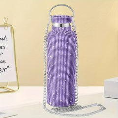 Studded Vacuum Flask Insulated Water Bottle Stainless Steel Rhinestone Decor