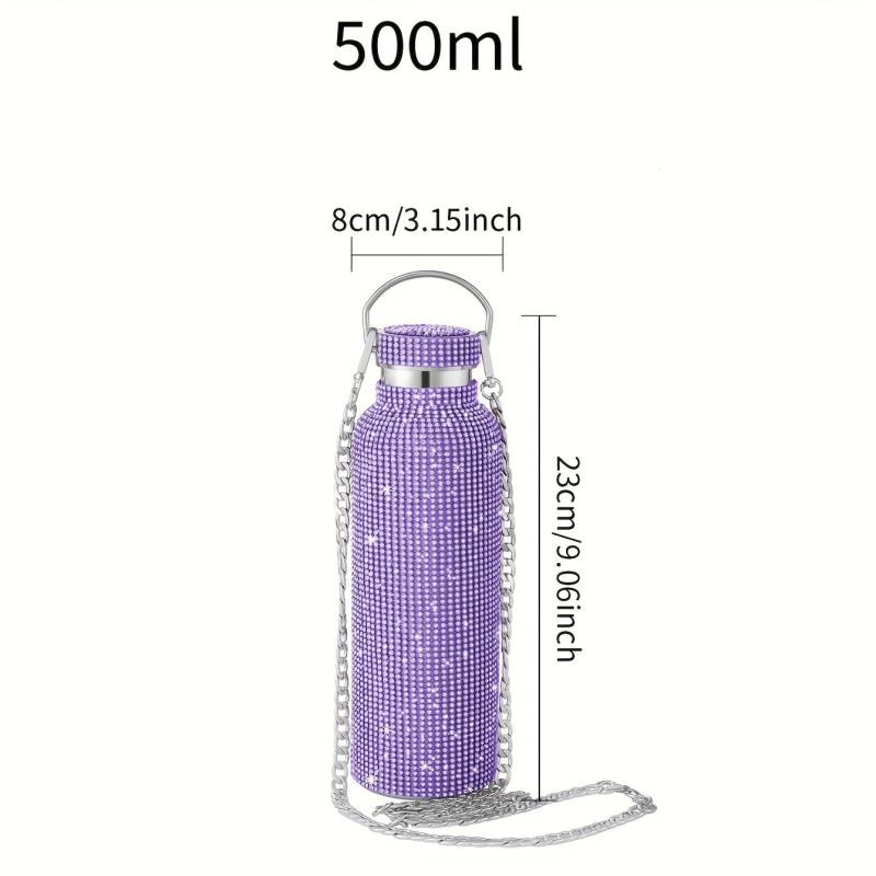 Studded Vacuum Flask Insulated Water Bottle Stainless Steel Rhinestone Decor