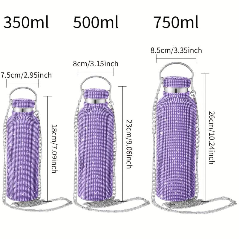 Studded Vacuum Flask Insulated Water Bottle Stainless Steel Rhinestone Decor