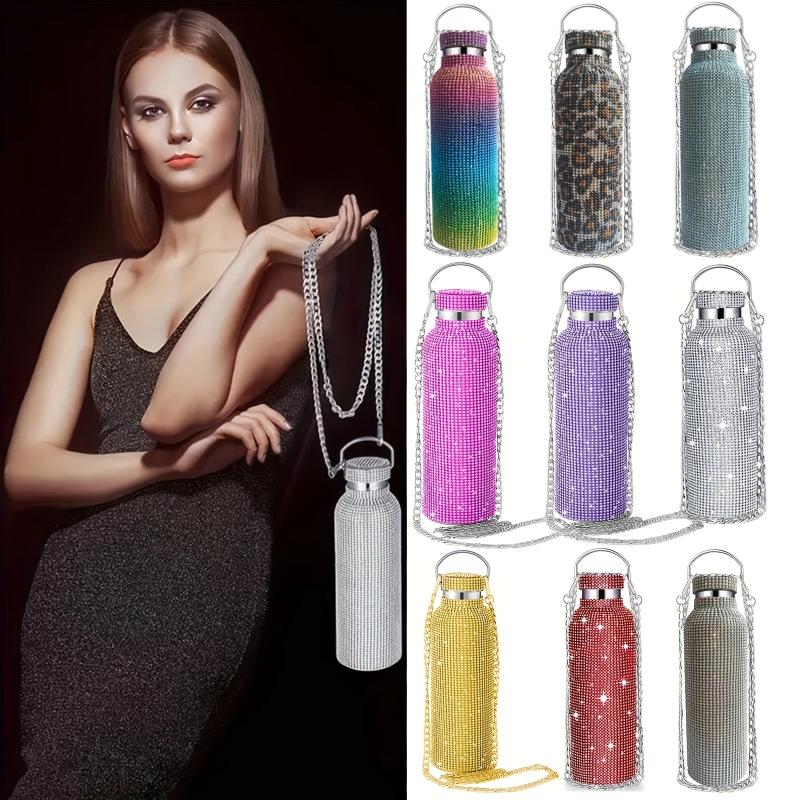 Studded Vacuum Flask Insulated Water Bottle Stainless Steel Rhinestone Decor