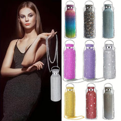Studded Vacuum Flask Insulated Water Bottle Stainless Steel Rhinestone Decor