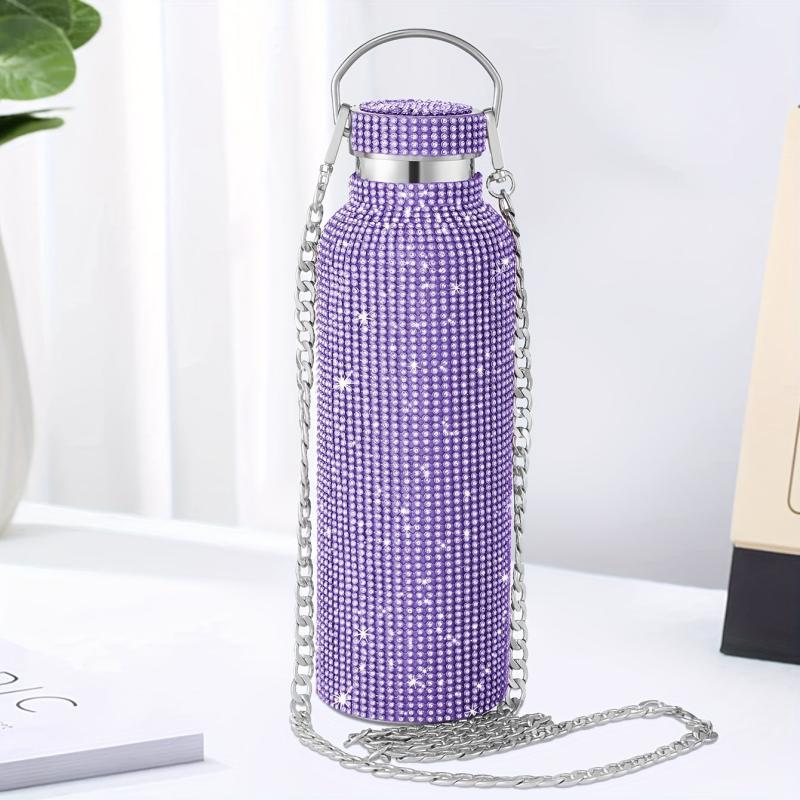 Studded Vacuum Flask Insulated Water Bottle Stainless Steel Rhinestone Decor