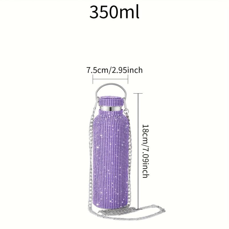 Studded Vacuum Flask Insulated Water Bottle Stainless Steel Rhinestone Decor