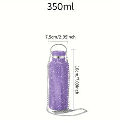 Studded Vacuum Flask Insulated Water Bottle Stainless Steel Rhinestone Decor