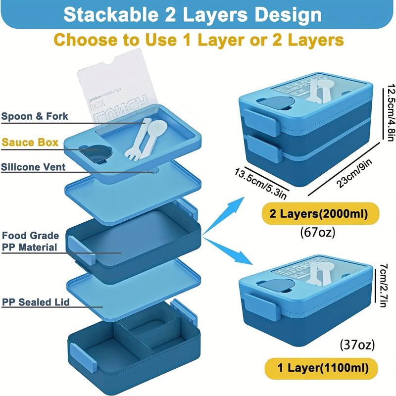 Large 2-Layer Bento Box Lunch Container 2000ML Leakproof