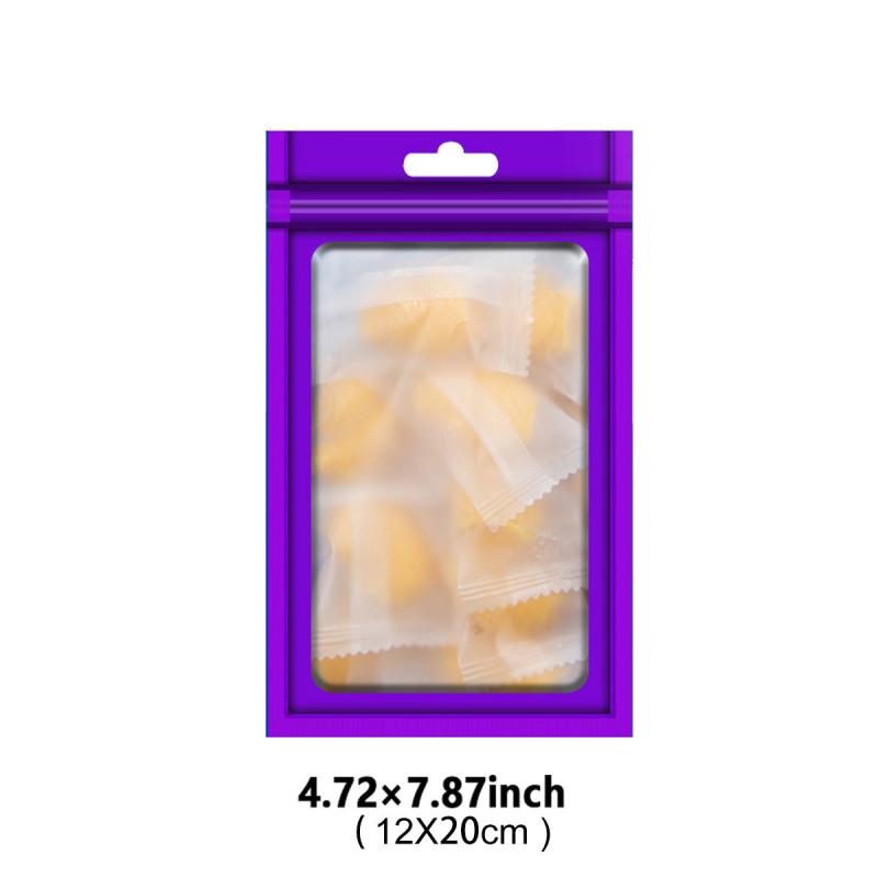 100pcs Matte Purple Resealable Mylar Bags with Window Ziplock for Various Items