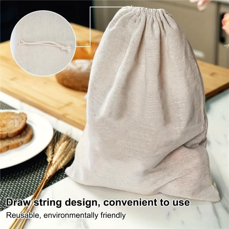3pcs Linen Bread Bag Drawstring Reusable Fresh-keeping Kitchen Supplies