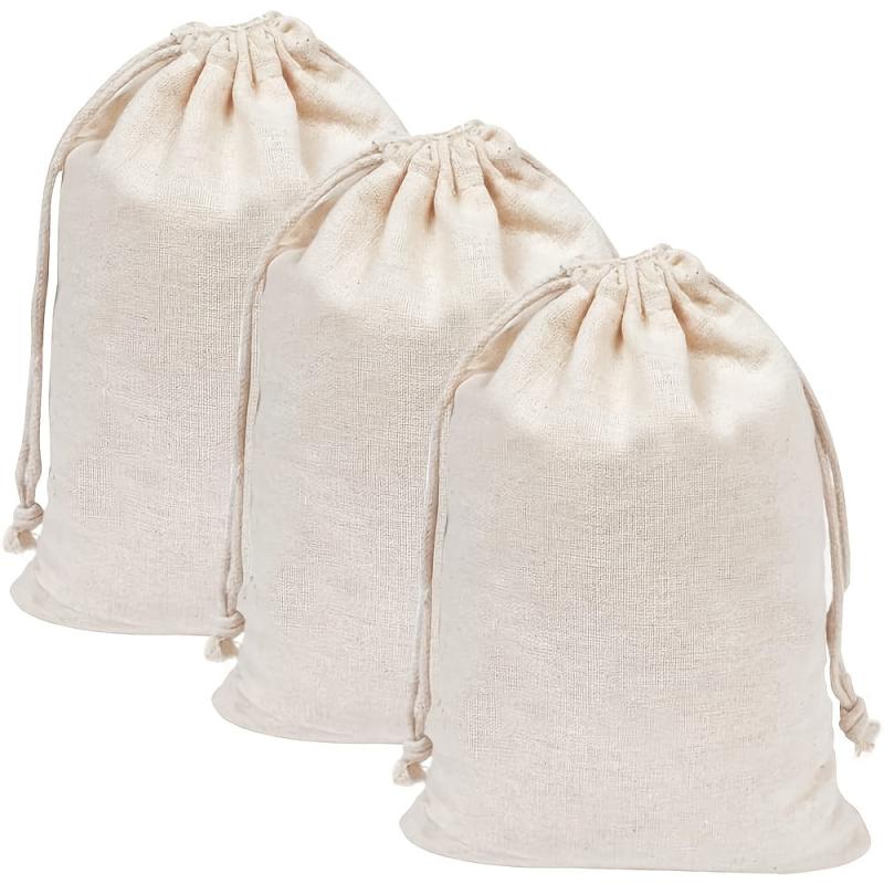 3pcs Linen Bread Bag Drawstring Reusable Fresh-keeping Kitchen Supplies