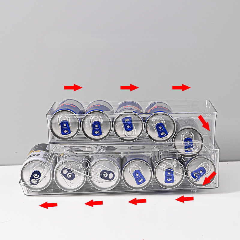 Refrigerator Soda Can Dispenser Holder 2 Layer Organizer Clear Plastic