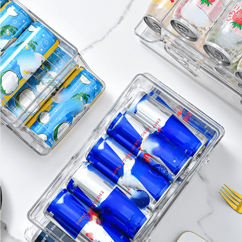 Refrigerator Soda Can Dispenser Holder 2 Layer Organizer Clear Plastic