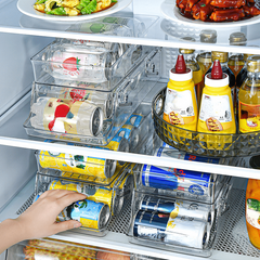 Refrigerator Soda Can Dispenser Holder 2 Layer Organizer Clear Plastic