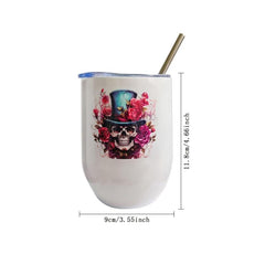 12oz Halloween Skull Flower U-shaped Insulated Cup Stainless Steel Coffee Beer