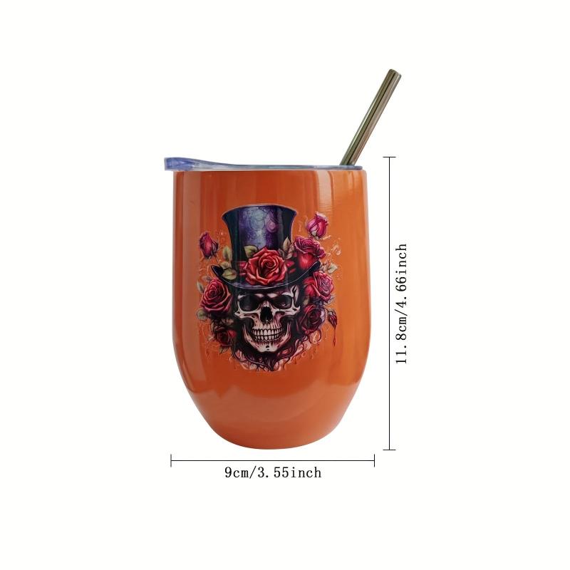 12oz Halloween Skull Flower U-shaped Insulated Cup Stainless Steel Coffee Beer