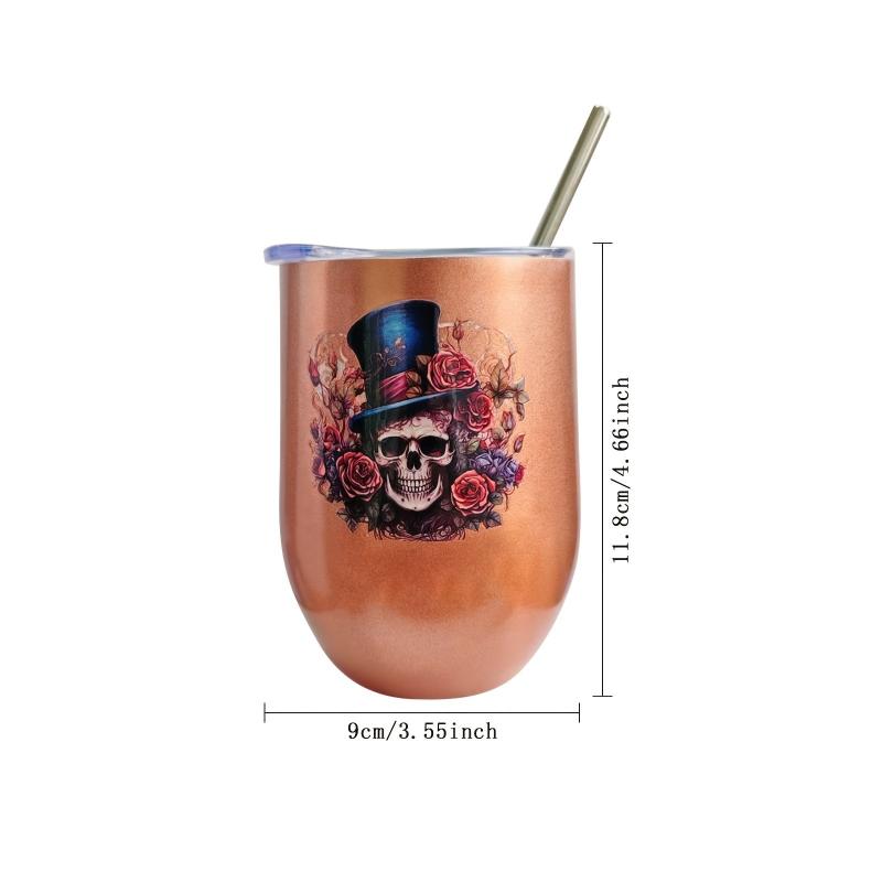 12oz Halloween Skull Flower U-shaped Insulated Cup Stainless Steel Coffee Beer