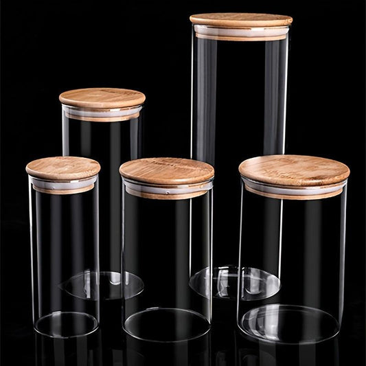 12pcs Glass Jar with Bamboo Cover Seasoning Container