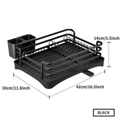 Aluminum Dish Drying Rack with Utensil Holders Compact Kitchen Accessory