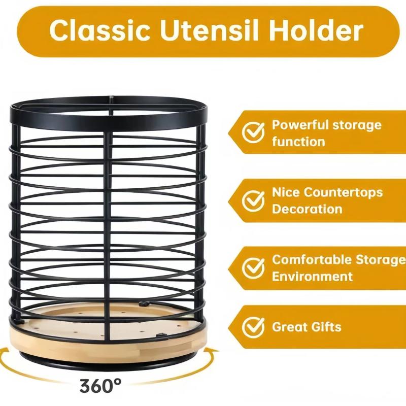 360 Degree Rotating Fork And Spoon Storage Rack Large Round Cutlery Rack