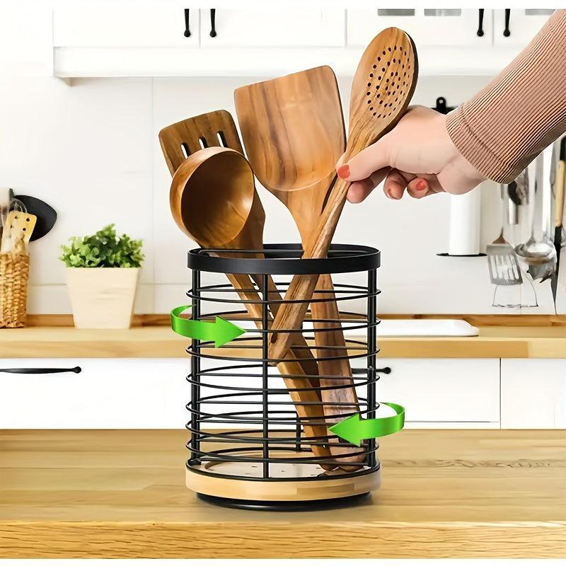 360 Degree Rotating Fork And Spoon Storage Rack Large Round Cutlery Rack