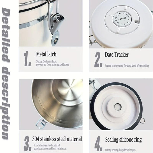 Coffee Storage Tank Stainless Steel With Date Tracker And CO2 Release Valve
