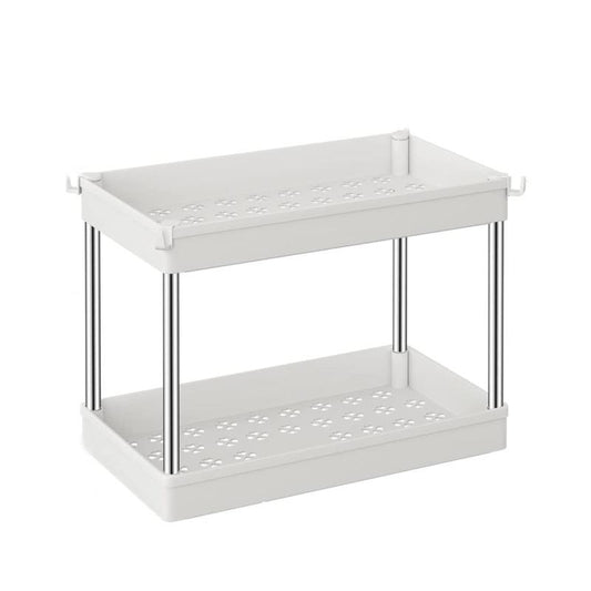 2 Tier Under Sink Organizer Storage Basket with 4 Hooks