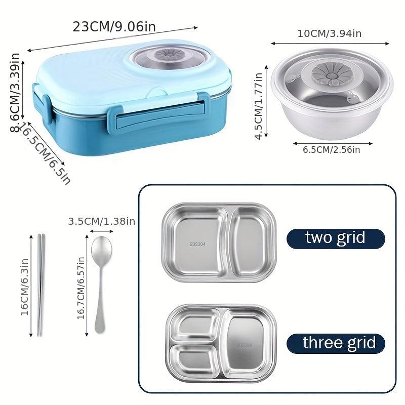 Stainless Steel Thermal Lunch Box 3 Compartments Bento Box Leak Proof