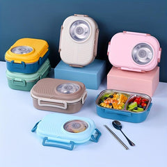 Stainless Steel Thermal Lunch Box 3 Compartments Bento Box Leak Proof