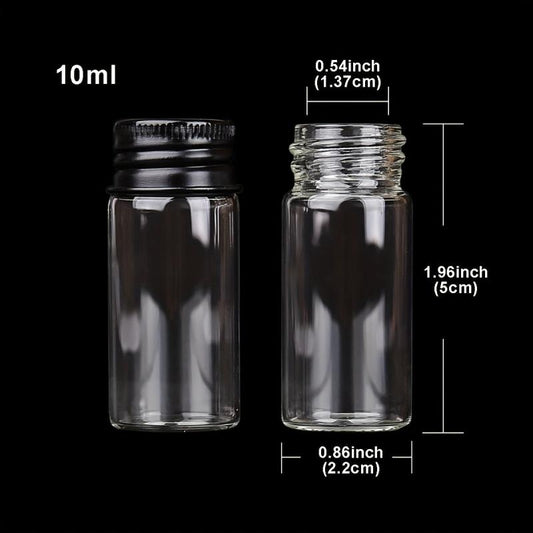10pcs Glass Bottles Aluminium Caps Small Mini Glass Jars Round Flip Top Jar Spic