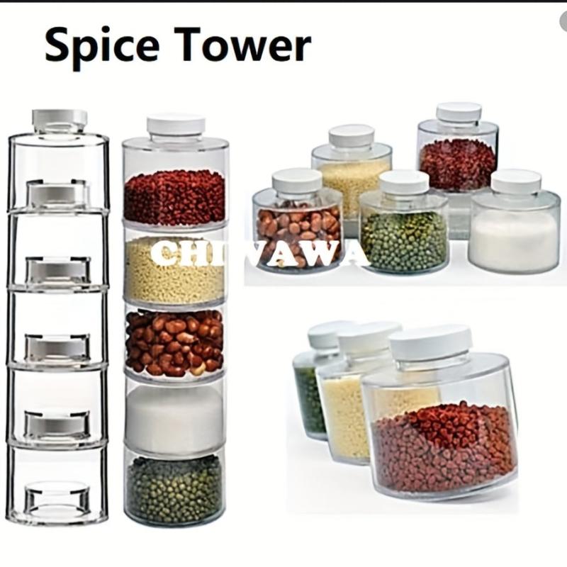 6pcs Tower Shaped Seasoning Jar Stackable Spice Storage Box