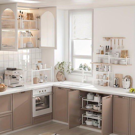 Expandable Carbon Steel Countertop Storage Rack - Kitchen and Bathroom Organizer