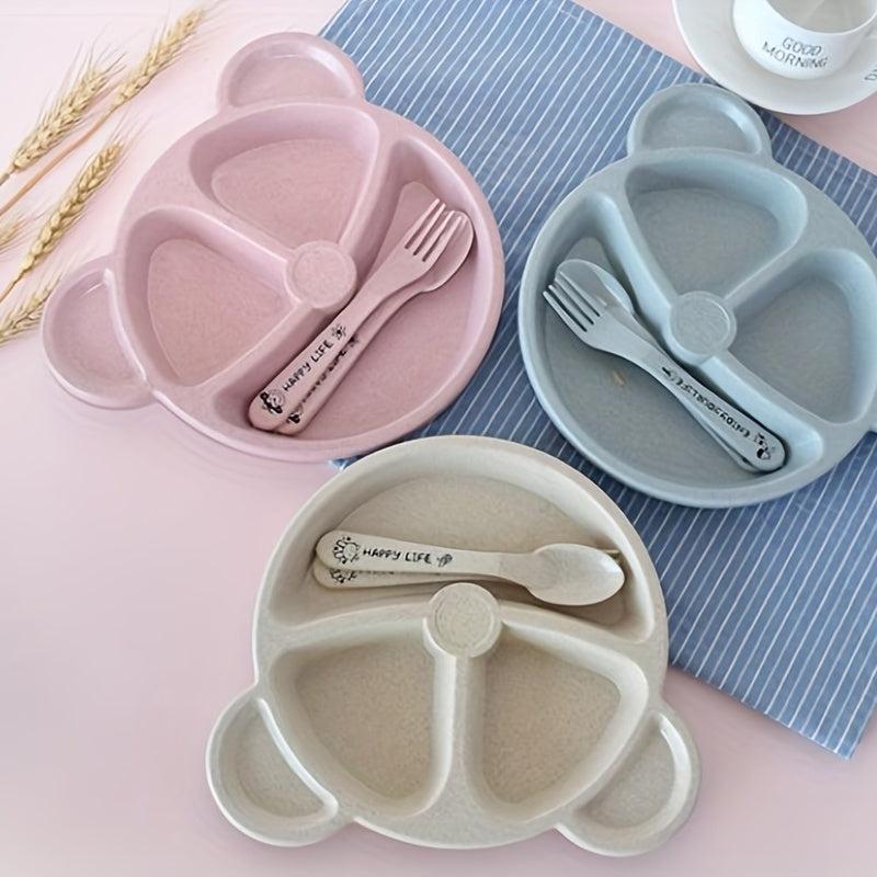 Children's Divided Grid Plate Set with Spoon and Fork