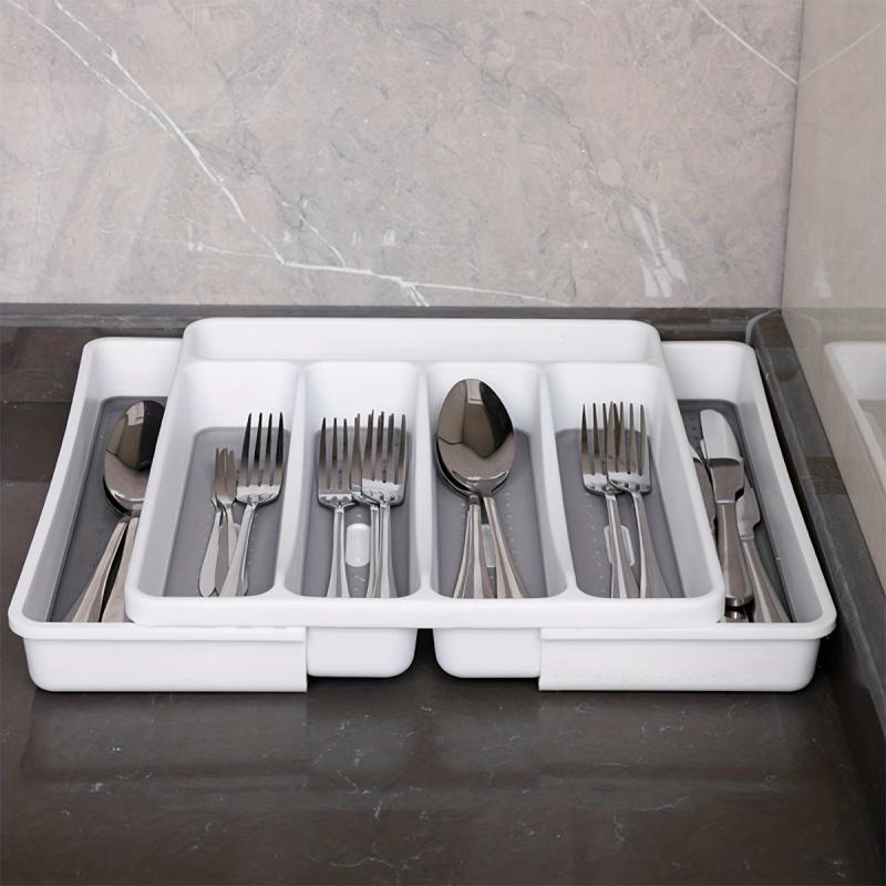 Plastic Cutlery Tray With 3 Grids Kitchen Drawer Organizer