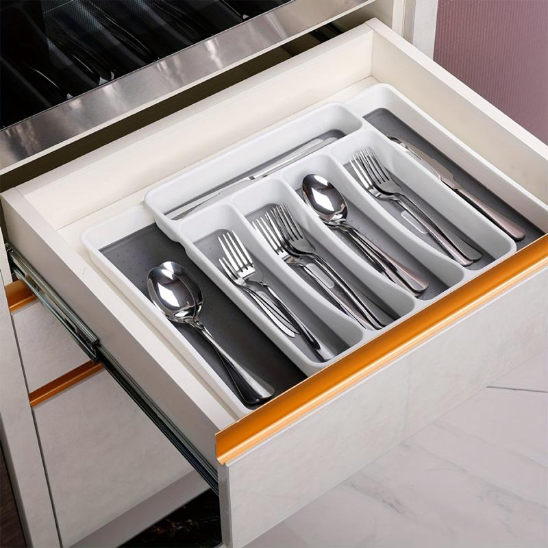 Plastic Cutlery Tray With 3 Grids Kitchen Drawer Organizer