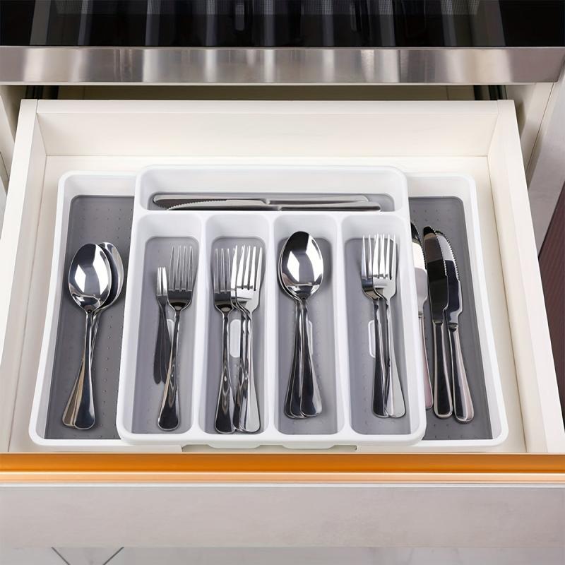 Plastic Cutlery Tray With 3 Grids Kitchen Drawer Organizer