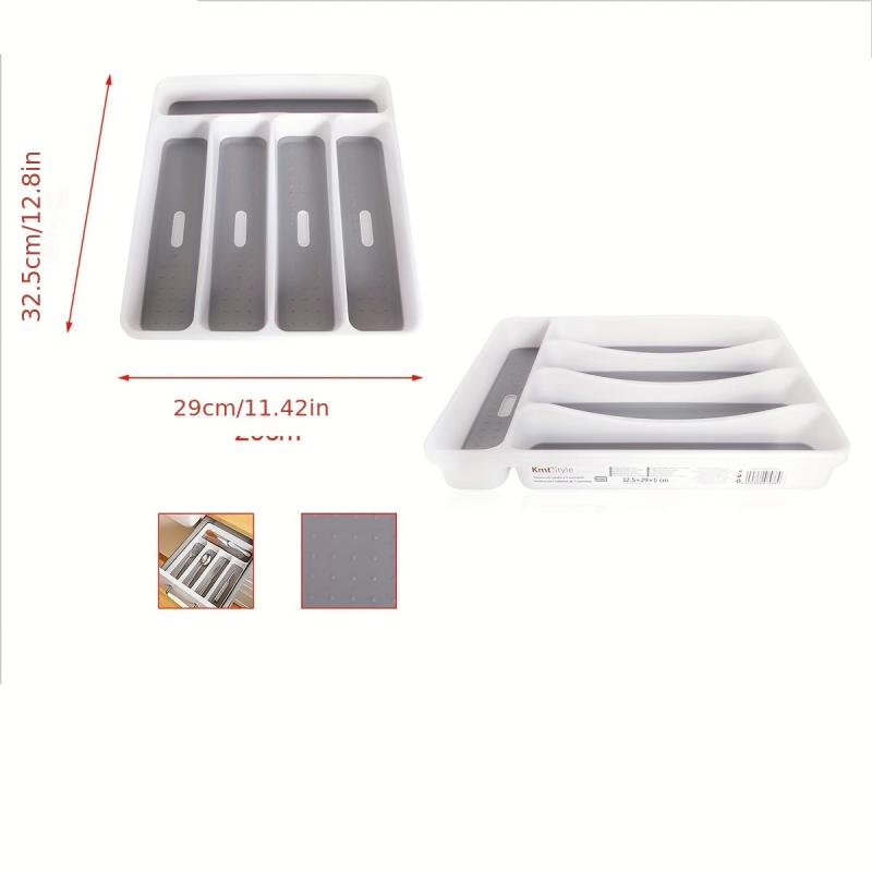Plastic Cutlery Tray With 3 Grids Kitchen Drawer Organizer