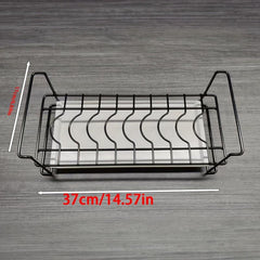 1pc Dish Rack With Drip Tray Minimalist Plate Drain Storage Organizer