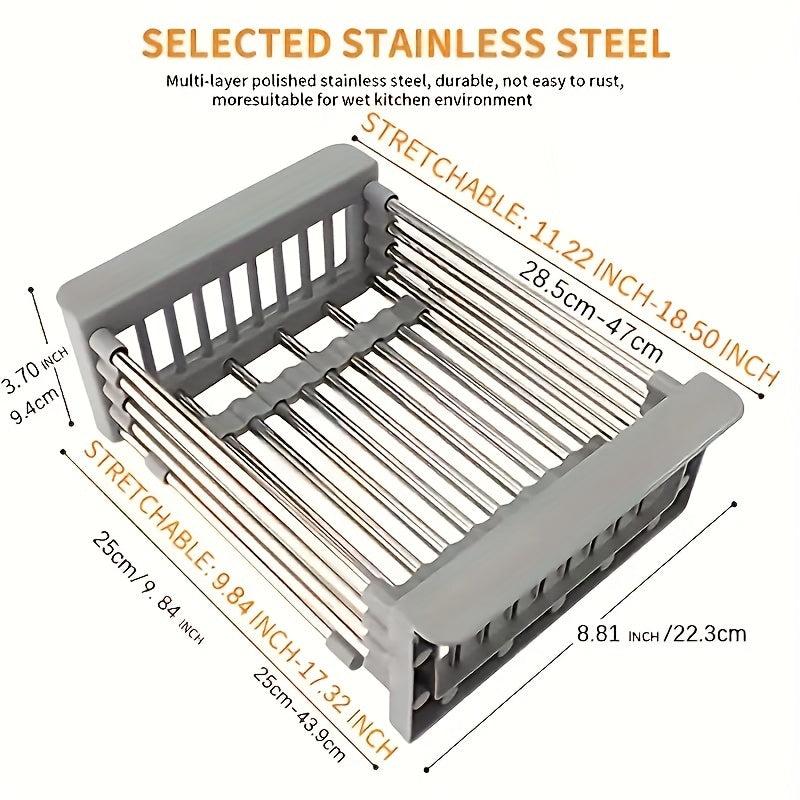 Adjustable Dish Drainer Sink Collapsible Over the Sink Strainer Basket
