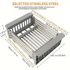 Adjustable Dish Drainer Sink Collapsible Over the Sink Strainer Basket