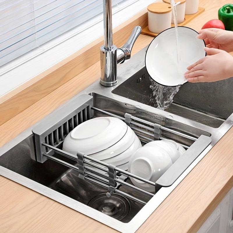 Adjustable Dish Drainer Sink Collapsible Over the Sink Strainer Basket