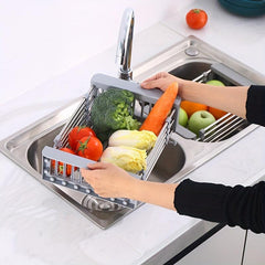 Adjustable Dish Drainer Sink Collapsible Over the Sink Strainer Basket