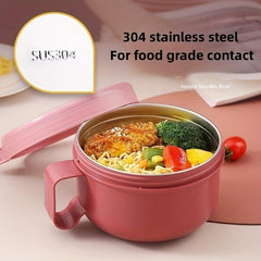 Insulated Stainless Steel Noodle Bowl with Lid - Portable and Convenient