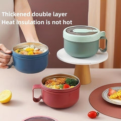 Insulated Stainless Steel Noodle Bowl with Lid - Portable and Convenient