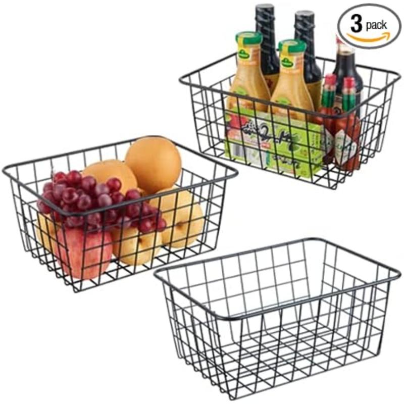 3pcs Iron Art Storage Basket Kitchen Fruit Vegetable And Spice Bottle Storage