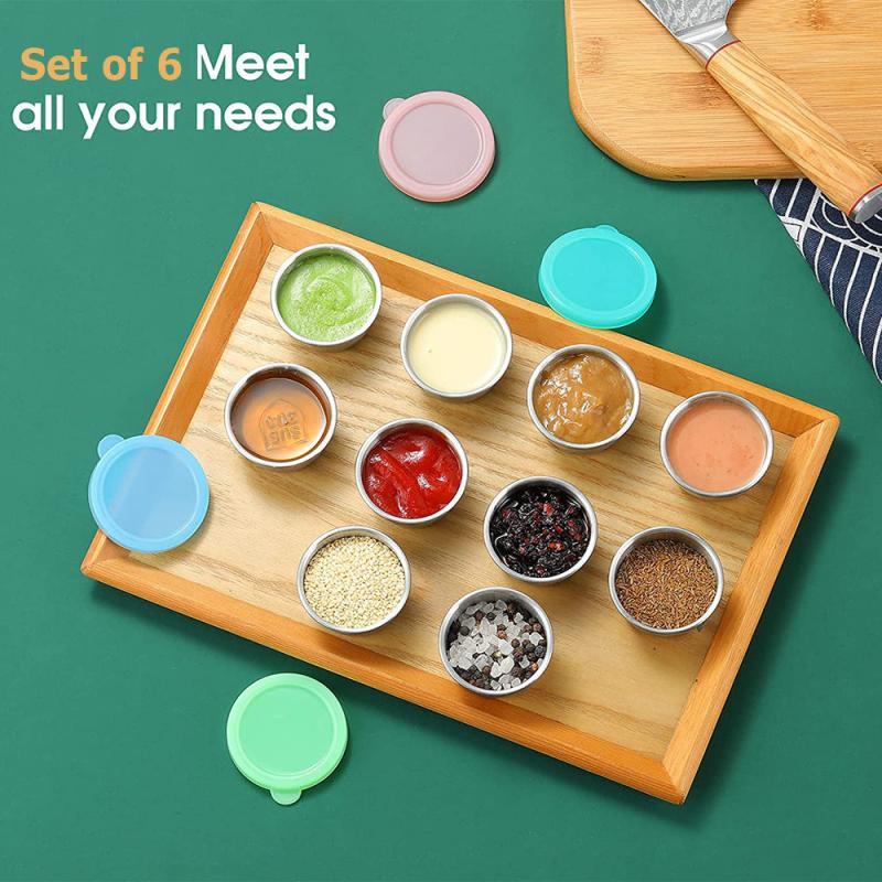 6pcs Stainless Steel Condiment Containers 1.3oz Leakproof Dipping Sauce Cups
