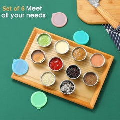 6pcs Stainless Steel Condiment Containers 1.3oz Leakproof Dipping Sauce Cups
